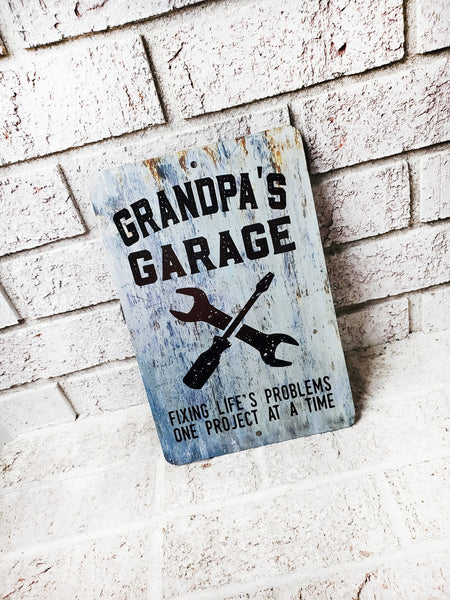 Grandpa's Garage, Mechanic gifts, Best Grandpa gifts, dad's garage, garage gifts, man cave, outdoor metal signs, gifts for grandpa