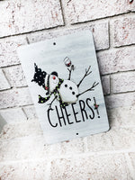 Cheers Snowman Metal Sign, Indoor/Outdoor metal signs, Christmas sign, Drunk Snowman, Christmas room decor, Winter Signs for Christmas yard