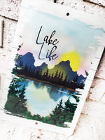 Lake Living Outdoor Metal Sign, Summer Yard Signs, Indoor/outdoor metal signs, camping decor, Lake Cabin Family Signs, Country Cabin Decor