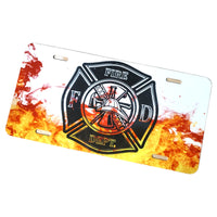 Firefighter License Plate, Volunteer fireman, front vanity plate, custom license plate, first responder plate, firefighter with flames plate