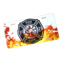 Firefighter License Plate, Volunteer fireman, front vanity plate, custom license plate, first responder plate, firefighter with flames plate