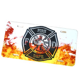 Firefighter License Plate, Volunteer fireman, front vanity plate, custom license plate, first responder plate, firefighter with flames plate