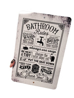 Bathroom Rules Metal Sign, Funny bathroom signs, bathroom decor, metal signs,  wash your hands, brush your teeth, farmhouse bathroom sign