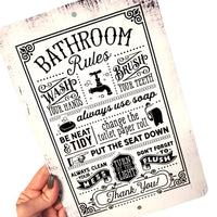 Bathroom Rules Metal Sign, Funny bathroom signs, bathroom decor, metal signs,  wash your hands, brush your teeth, farmhouse bathroom sign