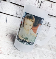 Personalized photo beer mug, custom beer stein with picture, 16 ounce frosted glass beer cup, Grandpa beer mug, custom mug with photo glass