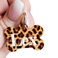 Cheetah print dog ID tag, Leopard print animal tags, Bone Shaped ID tags for new pup, Puppy tags, ID collar tag, full color pet tags for dog