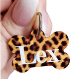 Cheetah print dog ID tag, Leopard print animal tags, Bone Shaped ID tags for new pup, Puppy tags, ID collar tag, full color pet tags for dog