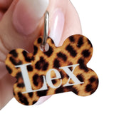 Cheetah print dog ID tag, Leopard print animal tags, Bone Shaped ID tags for new pup, Puppy tags, ID collar tag, full color pet tags for dog