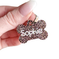 Pink Leopard print dog ID tag, Leopard print animal tags, Bone ID tags for new pup, Puppy tags, ID collar tag, full color pet tags for dog