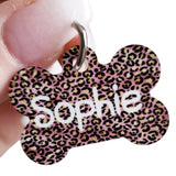 Pink Leopard print dog ID tag, Leopard print animal tags, Bone ID tags for new pup, Puppy tags, ID collar tag, full color pet tags for dog