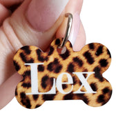 Cheetah print dog ID tag, Leopard print animal tags, Bone Shaped ID tags for new pup, Puppy tags, ID collar tag, full color pet tags for dog