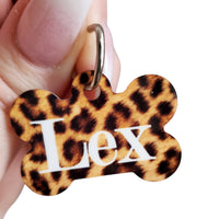 Cheetah print dog ID tag, Leopard print animal tags, Bone Shaped ID tags for new pup, Puppy tags, ID collar tag, full color pet tags for dog