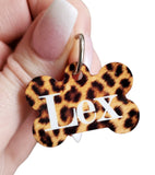 Cheetah print dog ID tag, Leopard print animal tags, Bone Shaped ID tags for new pup, Puppy tags, ID collar tag, full color pet tags for dog