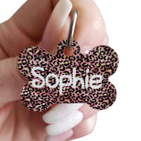 Pink Leopard print dog ID tag, Leopard print animal tags, Bone ID tags for new pup, Puppy tags, ID collar tag, full color pet tags for dog