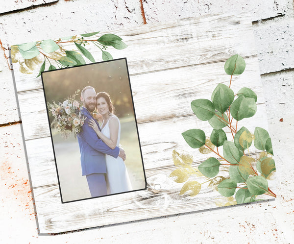Wedding Frames with Eucalyptus, Custom Picture Frames, 4x6 picture frame with greenery, rustic white and green frame, Custom photo frames