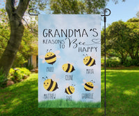 Bee Happy custom garden flag, 12x18 Garden Flag For Grandma, grandparent gifts, Bee Garden Flag, Grandma gift, Personalized garden flags