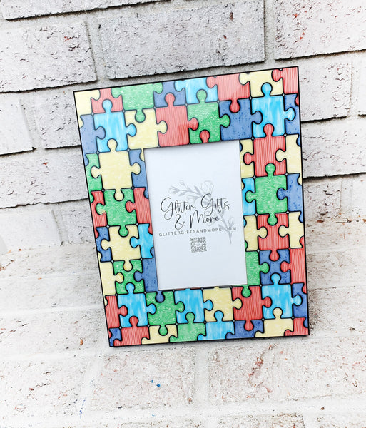 Autism Awareness Frame, Puzzle piece frame, 4x6 picture frame, teacher appreciation, gifts for therapist, autism mom, custm picture frame