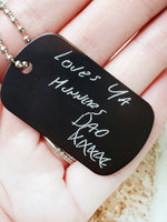 Handwriting keepsake, custom engraved dog tag, ID tag necklace, handwriting jewelry, father's gifts, memorial keepsake, writing keepsakes