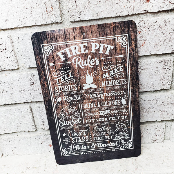 Fire Pit Rules Outdoor Metal Sign, Summer Yard Signs, Indoor/outdoor metal signs, camping decor, Fire Pit decorations, Fire pit sings