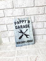Pappy's Garage and Hideout, Pappy's garage metal Sign, Garage Gifts, man den, man cave, unique gifts for him, custom garage decor, grandpa