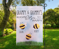 Grampy & Grammy's Reasons to be Happy, grandma and grandpa gift, small yard flag, custom garden flag, grandparent flags, grandparent gift