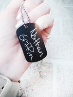 Custom handwriting keepsake,  Handwriting Necklace with chain, Custom writing jewelry, engraved dog tag, fathers day gift, memorial keepsake