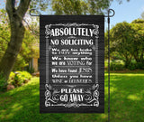 No soliciting garden flag, Do not knock, we have Jesus, know voting for, too broke to buy, please leave, go away, sarcastic porch sign, flag