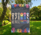 We rise together, lift each other up, LGBTQ Rights, Ally garden flag, equality garden flag, all are welcome here, all inclusive garden flag