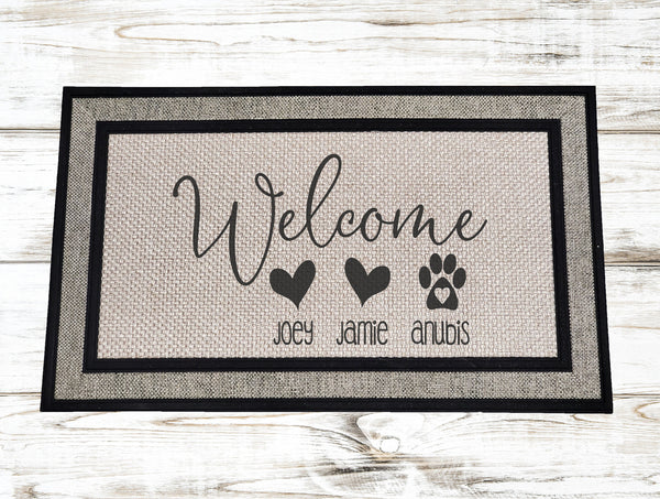 Family Door mat, Front door welcome mat, welcome rug, Personalized