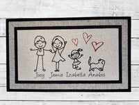 Front Door Mat, Front Porch Decor, Stick Family welcome Mat, Personalized welcome mat, family rugs with names, blended family rug, stick cat