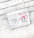 Newborn Girl frame, Birth stats frame, Baby elephant frame, nursery decor, personalized frame, frame with name, birth weight, new baby gift