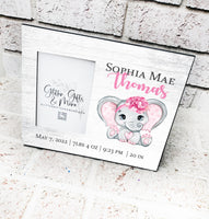 Newborn Girl frame, Birth stats frame, Baby elephant frame, nursery decor, personalized frame, frame with name, birth weight, new baby gift