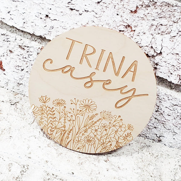 Wildflower wood baby sign, hospital name sign, wood name sign, newborn baby sign, newborn wood sign, newborn name sign, wood round name