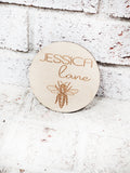 Bee Name sign, Bee nursery decor, photo prop newborn, photo prop with name, engraved name round, small wood sign, newborn baby sign, prop