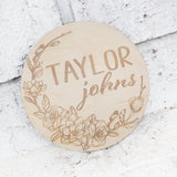 Baby name sign, Wood baby sign, Bassinet baby sign, new baby photo prop, Name photo prop, wood name round, small photo prop 4.5 in x 4.5 in