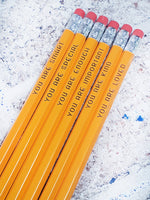 6 inspirational pencils with quote, Engraved wooden pencil, Back to school supplies, Back to school Pencil, Teacher gift, teacher pencil set