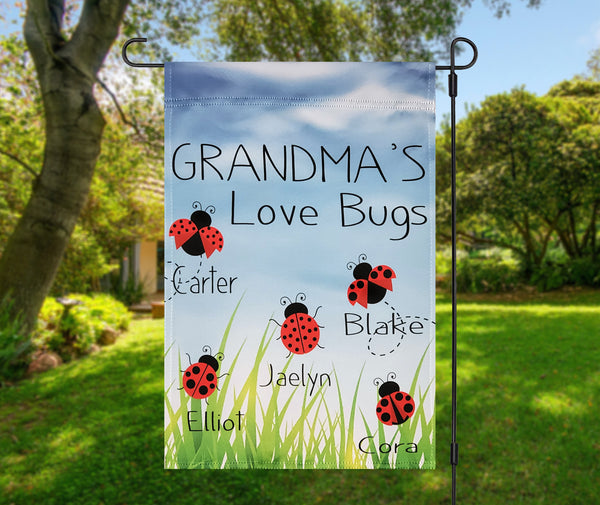 Grandma's Love Bugs,  Grandma's Garden, Lady Bug Garden Flag, Grandma gift, Single / double sided flag