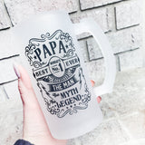 Personalized frosted beer Mug, Papa beer cup, father's day gifts, custom beer mugs, the man, the myth, the legend, Craft beer gift for him
