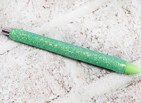 Green Glitter Gel Pen, Custom Glittered Ink Pen, Colorful Gel Pen, Green Ink Pen, Green Glitter Pen