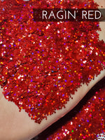 Ragin' Red .040 hex poly red holo glitter, tumbler making glitter, Mini chunky polyester glitter, Super sparkly red holographic glitter