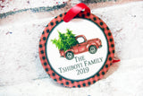 Red and Black Buffalo plaid family ornament, rustic farmhouse Christmas, ornament exchange, Vintage Red Truck Ornament, Farm Fresh Tree Ornament