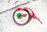 Red and Black Buffalo plaid family ornament, rustic farmhouse Christmas, ornament exchange, Vintage Red Truck Ornament, Farm Fresh Tree Ornament