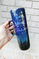 Stars can't shine without darkness custom glitter tumbler, 30 ounce glitter cup with handle, evening sky glitter cup
