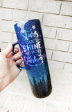 Stars can't shine without darkness custom glitter tumbler, 30 ounce glitter cup with handle, evening sky glitter cup