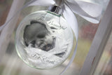Memorial Photo Ornament with feather, Round glass ornament with picture, infant loss, Too beautiful for Earth, bereavement, floating picture
