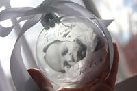 Memorial Photo Ornament with feather, Round glass ornament with picture, infant loss, Too beautiful for Earth, bereavement, floating picture
