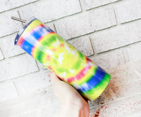 Tie Dye 20 Ounce Skinny Sublimated Tumbler with Sliding Lid and Straw, Retro Tie Dye gifts, Insulated Travel cups